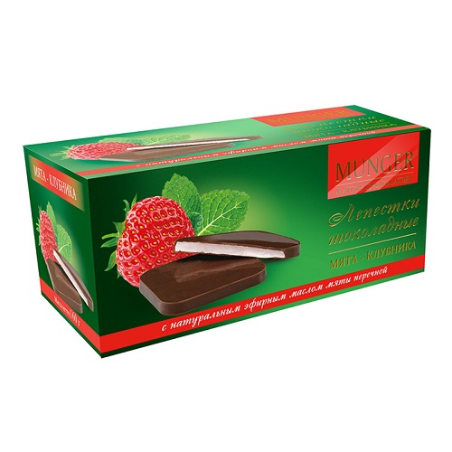 Munger шоколад темный с мятой и клубникой, лепестки, 160 гр